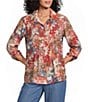 Multiples Woven Multi Print Point Collar 3/4 Roll-Tab Sleeve Button-Front Crinkle Shirt - Image 1