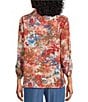 Multiples Woven Multi Print Point Collar 3/4 Roll-Tab Sleeve Button-Front Crinkle Shirt - Image 2