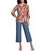 Multiples Woven Multi Print Point Collar 3/4 Roll-Tab Sleeve Button-Front Crinkle Shirt - Image 3