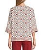 Multiples Woven Print Embroidered V-Round Neck 3 /4 Sleeve Top - Image 2