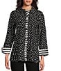 Multiples Woven Printed Point Collar 3/4 Turn-Up Sleeve Button Front Fitted Shirt, Color:Black - Image 1