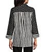 Multiples Woven Printed Point Collar 3/4 Turn-Up Sleeve Button Front Fitted Shirt, Color:Black - Image 2
