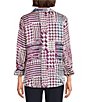 Multiples Woven Shimmer Printed Collared Y-Neck 3/4 Sleeve Button Front Shirt - Image 2