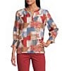 Multiples Woven Split V-Round Neck 3/4 Sleeve Pullover Top - Image 1