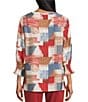 Multiples Woven Split V-Round Neck 3/4 Sleeve Pullover Top - Image 2