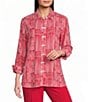 Multiples Woven Stripe Point Collar 3/4 Sleeve Turn Up Cuff Button Front Shirt - Image 1