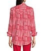 Multiples Woven Stripe Point Collar 3/4 Sleeve Turn Up Cuff Button Front Shirt - Image 2