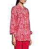Multiples Woven Stripe Point Collar 3/4 Sleeve Turn Up Cuff Button Front Shirt - Image 3