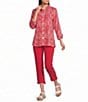 Multiples Woven Stripe Point Collar 3/4 Sleeve Turn Up Cuff Button Front Shirt - Image 5