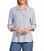 Multiples Woven Stripe Spread Collar Long Sleeve Shirt - Image 5