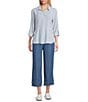 Multiples Woven Stripe Spread Collar Long Sleeve Shirt - Image 3