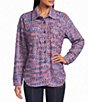 Multiples Woven Tweed Multi Print Point Collar Long Sleeve Button Front Shirt - Image 1