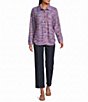 Multiples Woven Tweed Multi Print Point Collar Long Sleeve Button Front Shirt - Image 3