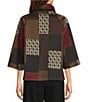 Multiples Yarn Dye Jacquard Knit Patchwork Cowl Neck 3/4 Raglan Sleeve Top - Image 2