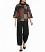 Multiples Yarn Dye Jacquard Knit Patchwork Cowl Neck 3/4 Raglan Sleeve Top - Image 3