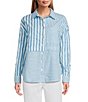 Multiples Yarn-Dye Stripe Point Collar Long Roll-Tab Sleeve Button-Front Shirt - Image 1