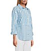 Multiples Yarn-Dye Stripe Point Collar Long Roll-Tab Sleeve Button-Front Shirt - Image 3