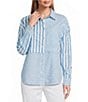 Multiples Yarn-Dye Stripe Point Collar Long Roll-Tab Sleeve Button-Front Shirt - Image 1