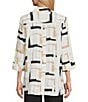 Multiples Yarn-Dyed Geometric Print Point Collar 3/4 Turn-Up Sleeve Button-Front Shirt, Color:Multi - Image 2