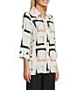 Multiples Yarn-Dyed Geometric Print Point Collar 3/4 Turn-Up Sleeve Button-Front Shirt, Color:Multi - Image 3