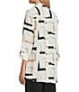 Multiples Yarn-Dyed Geometric Print Point Collar 3/4 Turn-Up Sleeve Button-Front Shirt, Color:Multi - Image 4