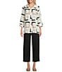 Multiples Yarn-Dyed Geometric Print Point Collar 3/4 Turn-Up Sleeve Button-Front Shirt, Color:Multi - Image 5