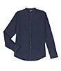 Color:Dark Navy - Image 1 - Archive Collection Slim-Fit Mandarin Collar Long-Sleeve Woven Shirt