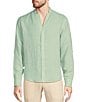 Color:Balsam - Image 1 - Baird McNutt Classic Fit Mandarin Collar Roll-Tab Long Sleeve Linen Woven Shirt
