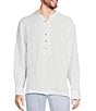 Color:White - Image 1 - Baird McNutt Linen Mandarin Collar Long Sleeve Popover Woven Shirt