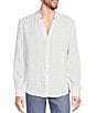 Color:White - Image 1 - Baird McNutt Linen Mandarin Collar Textured Roll-Tab Sleeve Shirt