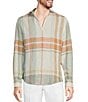 Color:White - Image 1 - Baird McNutt Linen Plaid Popover Long Sleeve Woven Shirt