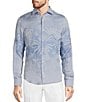 Color:Light Blue - Image 1 - Baird McNutt Linen Slim-Fit Jacquard Long Sleeve Woven Shirt