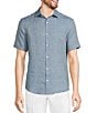 Color:Blue - Image 1 - Baird McNutt Linen Solid Short Sleeve Woven Shirt