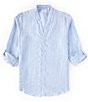 Color:Light Blue - Image 1 - Big & Tall Baird McNutt Linen Mandarin Collar Roll-Tab Long-Sleeve Woven Shirt