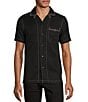 Color:Black - Image 1 - Big & Tall Wanderin West Collection Slim Fit Contrast Stitching Short Sleeve Woven Shirt