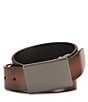 Color:Brown - Image 1 - Bronze Plaque Reversible Leather Belt