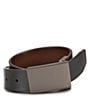 Color:Brown - Image 2 - Bronze Plaque Reversible Leather Belt