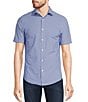 Color:Light Blue - Image 1 - Collezione Canclini Slim-Fit Performance Stretch Circle Print Short Sleeve Woven Shirt