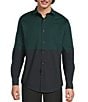 Murano Color Block Sateen Long Sleeve Woven Shirt, Color:Cyprus Green - Image 1