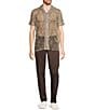 Murano Crocodile World Collection Open Weave Line Print Camp Collar Woven Shirt, Color:Chocolate Brown - Image 3