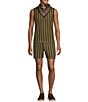 Murano Crocodile World Collection Open Weave Stripe 5.5#double; Inseam Shorts, Color:Sage Green - Image 3