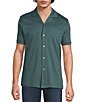 Murano Liquid Luxury Interlock Coat Front Short Sleeve Woven Shirt, Color:Antique Teal - Image 1
