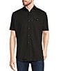 Color:Black - Image 1 - Liquid Luxury Slim Fit Spread Collar Short Sleeve Coatfront Shirt