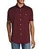 Color:Burgundy - Image 1 - Liquid Luxury Slim Fit Spread Collar Short Sleeve Coatfront Shirt