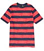 Color:Melon - Image 1 - Masterpiece Collection Slim-Fit Rugby Stripe Short-Sleeve Crew Tee