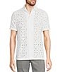 Color:White - Image 1 - Modern Maritime Collection Slim-Fit Eyelet Short Sleeve Woven Shirt