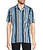 Color:Dusty Blue - Image 1 - Modern Maritime Collection Slim-Fit Stripe Camp Short Sleeve Woven Shirt