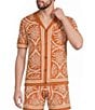 Murano Seville Collection Palm Print Jacquard Short Sleeve Button Front Shirt - Image 1