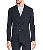 Color:Navy - Image 1 - Slim-Fit Double Breasted Glen Plaid Blazer