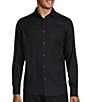 Color:Black - Image 1 - Slim Fit Floral Jacquard Spread Collar Long Sleeve Woven Shirt